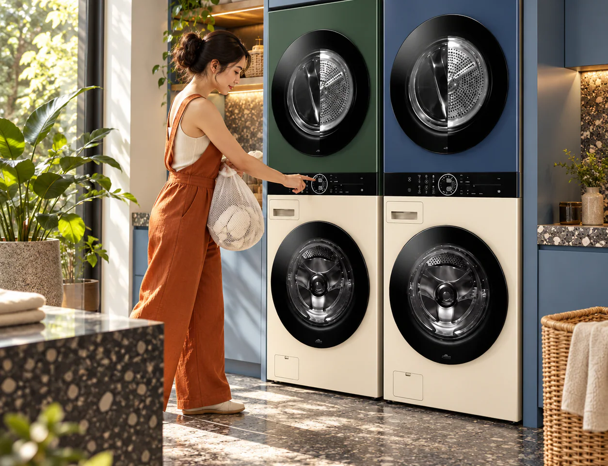 Wash Tower ซักผ้า 14 กก. และอบผ้า 10 กก. รุ่น WT1410NHEG ระบบ AI DD™ พร้อม Smart WI-FI control ควบคุมสั่งงานผ่านสมาร์ทโฟน WT1410NHEG